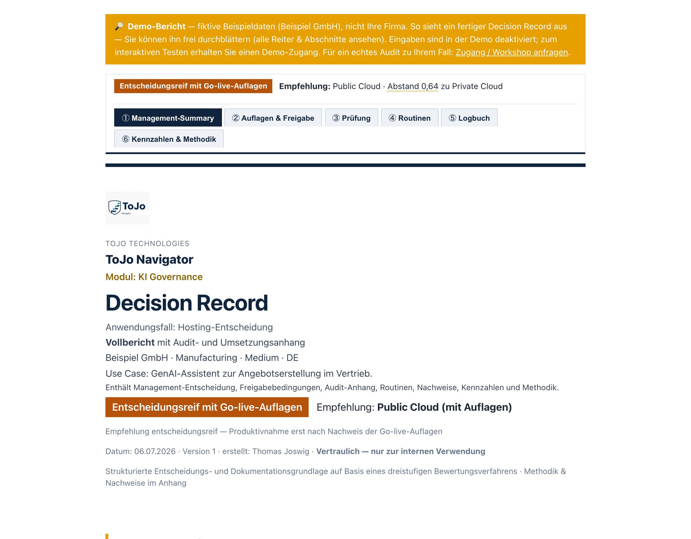 Beispiel eines fertigen Decision Records (Vorschau)